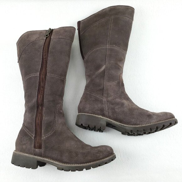 Timberland Suede Waterproof Tall Boot Womens 10 Brown Side Zip Knee High Winter - Picture 1 of 14